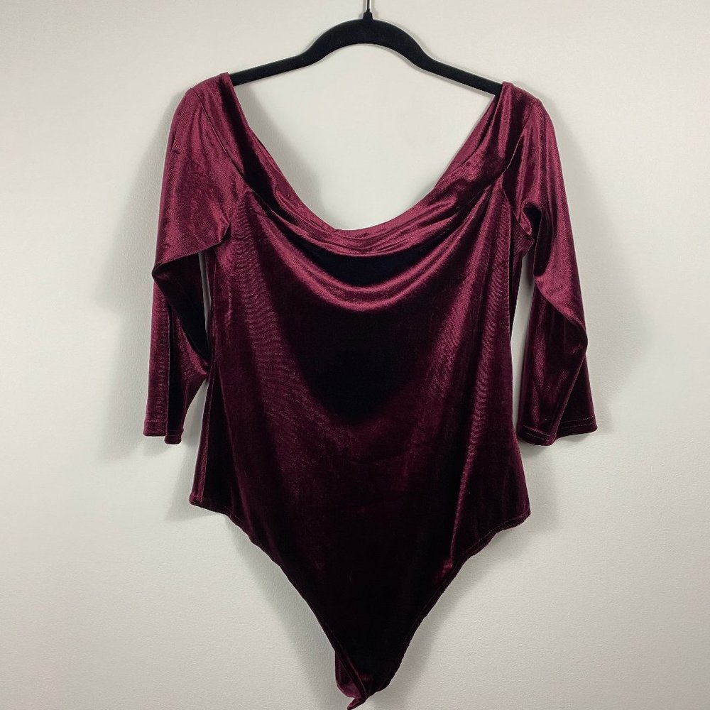 Velvet Wine Off the Shoulder Body Suit with Clasp